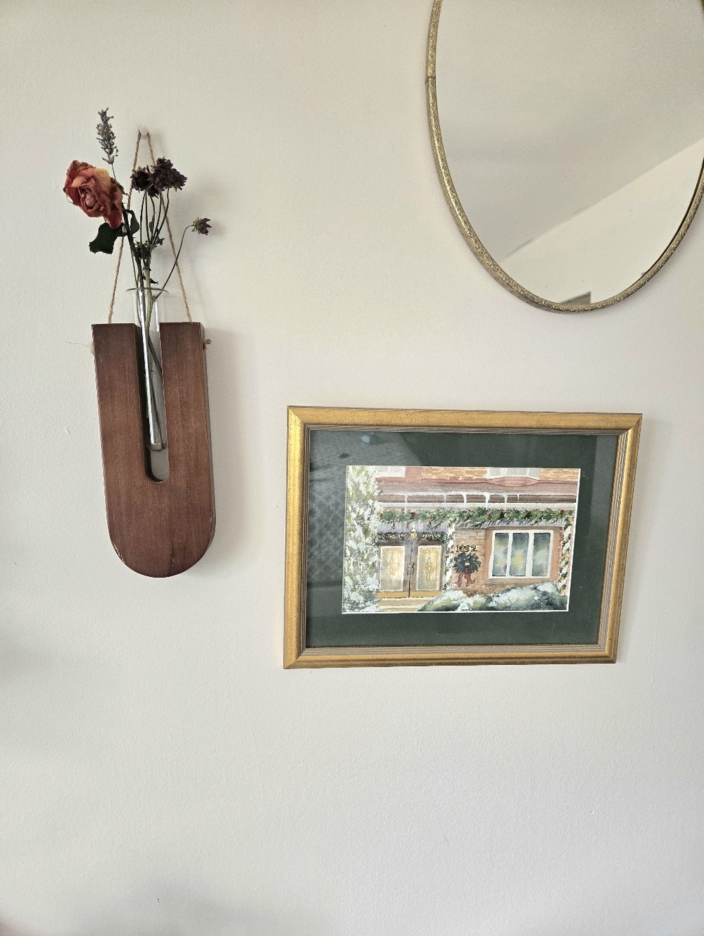 Original Watercolor Painting Signed “Jane” – Framed Cozy Winter Cottage Wall Art